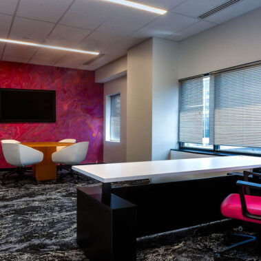 Recessed linear lighting in a corporate office