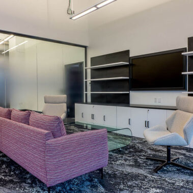 Suspended linear lighting in a corporate office