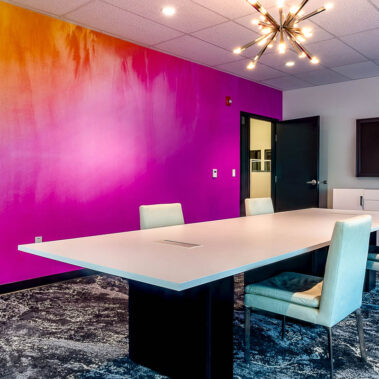 Decorative pendant lighting in a corporate office