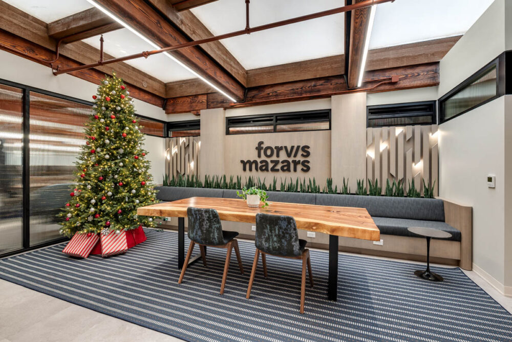 Lighting installed in a meeting area at Forvis Mazars