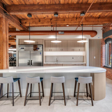 Lighting installed in the break room at Forvis Mazars