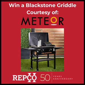 Giveaway banner reading "Win a Blackstone Griddle Courtesy of Meteor"